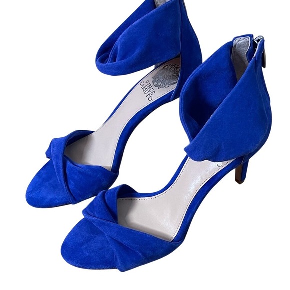 Vince Camuto Shoes - Vince Camuto Camden Cobalt Blue Suede Ankle Wrap Stiletto Sandals Heels 7
